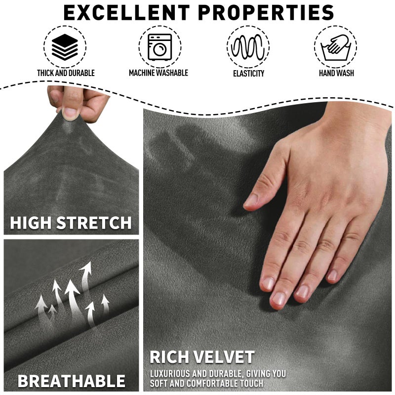 MAXIJIN Velvet 4 Piece Recliner Cover Stretch Plush Soft Cover for Chair Thick Soft Recliner Slipcover Separate Chair Cover with Side Pocket (Recliner, Gray) - Image 3